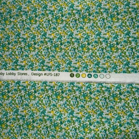 Green, Blue & Yellow Small Floral Cotton Fabric - Over 3/4 Yard - Blender - Picture 7 of 7